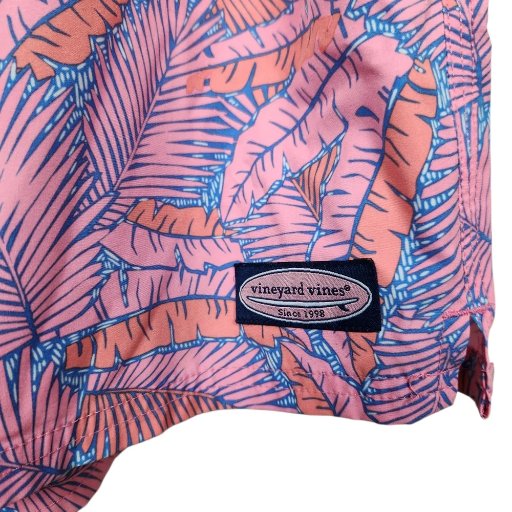 Vineyard Vines Printed Chappy Island Palms Swim Trunks Pink Orange Mens Size XL